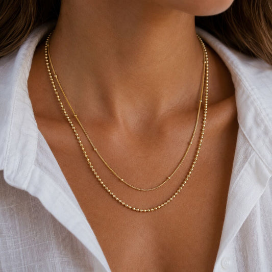 KLY-1043 İkili Katmanlı Gold Zincir Kolye | Eos Kolektif