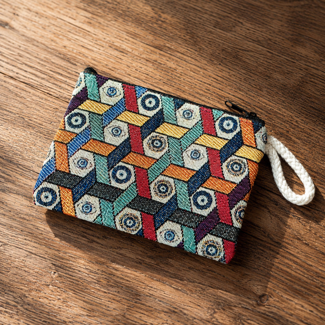 CNT-6002 Geometrik Desenli Goblen Mini El Çantası