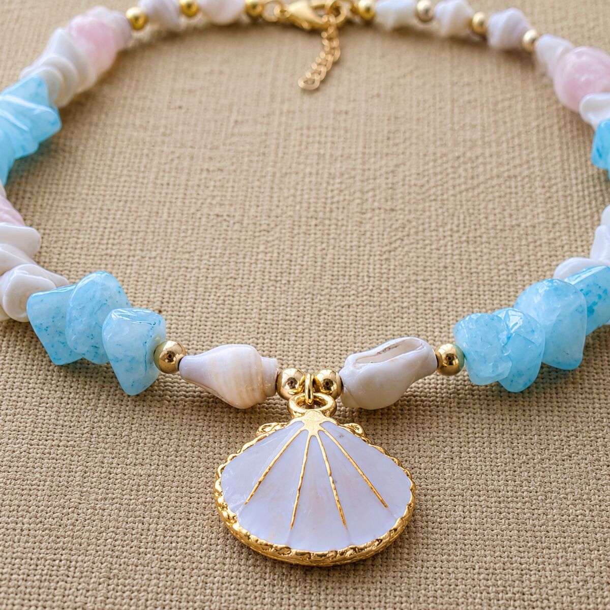 KLY-1044 Pastel | Doğal Taşlı Kabuklu Yazlık Kolye | Eos Kolektif - EOS Kolektif