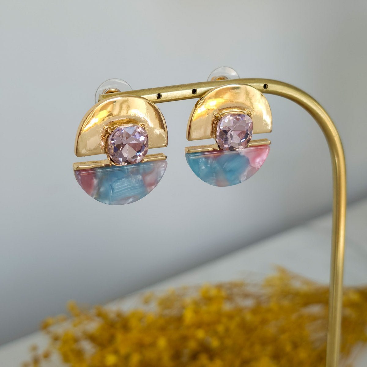KPE - 2006 Mavi Pastel Aura Kristal Detaylı Küpe - EOS Kolektif