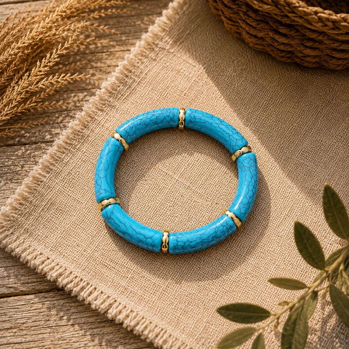 BLK-3025 | Turkuaz Taşlı Gold Detaylı Bileklik | Eos Kolektif