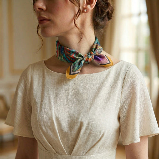 FLR-5012 Ebru Serisi Soyut Desenli Mini Fular