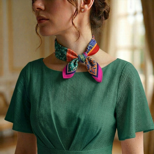 FLR-5014 Gökkuşağı Paisley Mini Fular