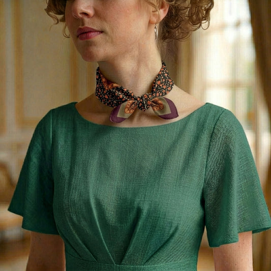 FLR-5015 Zeytin & Mürdüm Premium Pamuklu Paisley Mini Fular