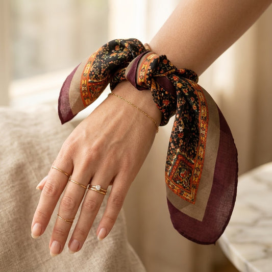 FLR-5016 Mürdüm & Vizon Pamuklu Mikro Çiçekli Mini Fular