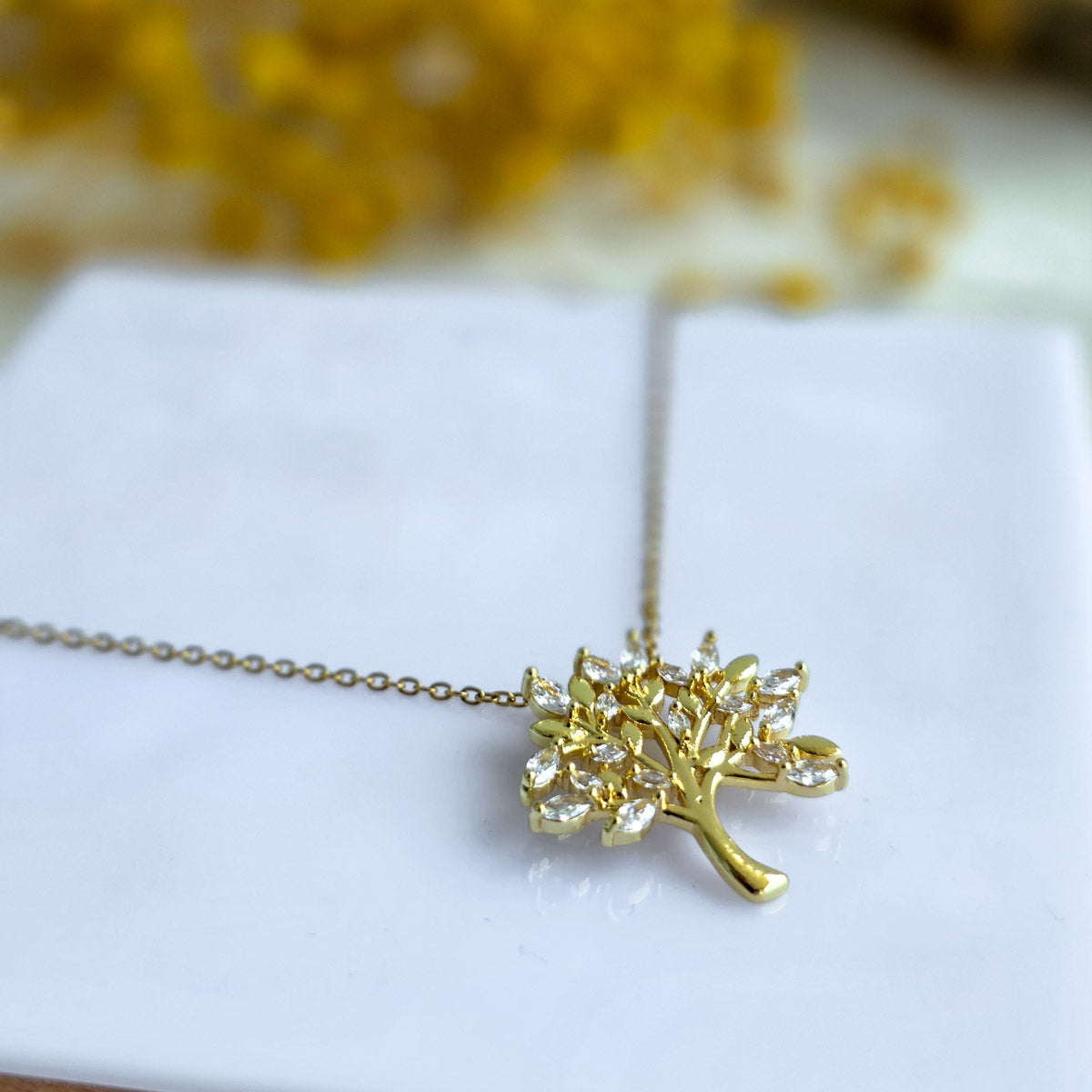 KLY-1026 Gold Hayat Ağacı Zirkon Taşlı Çelik Kolye