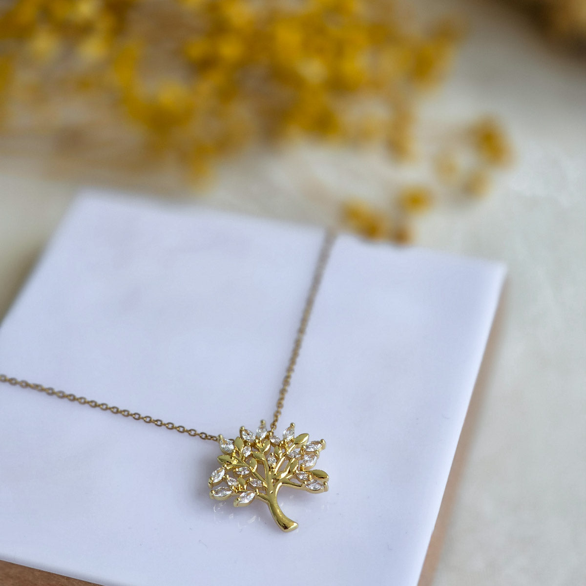 KLY-1026 Gold Hayat Ağacı Zirkon Taşlı Çelik Kolye