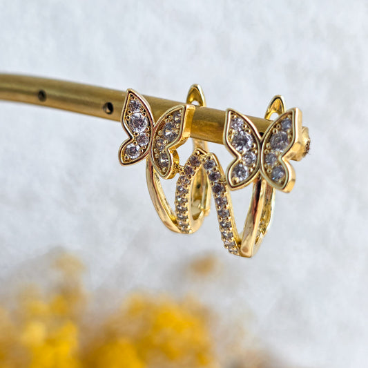 KPE-2037 Gold Kelebek Figürlü Zirkon Taşlı Küpe