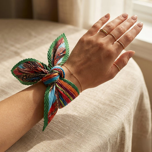 FLR-5021 Plise Dokulu Gökkuşağı Mini Fular