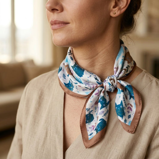 FLR-5008 Kedi Serisi İllüstratif Mini Fular