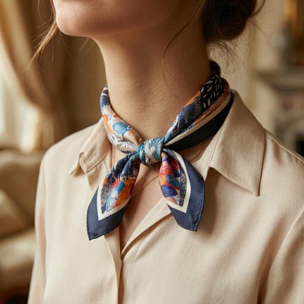 FLR-5009 Atölye Serisi Soyut Desenli Mini Fular