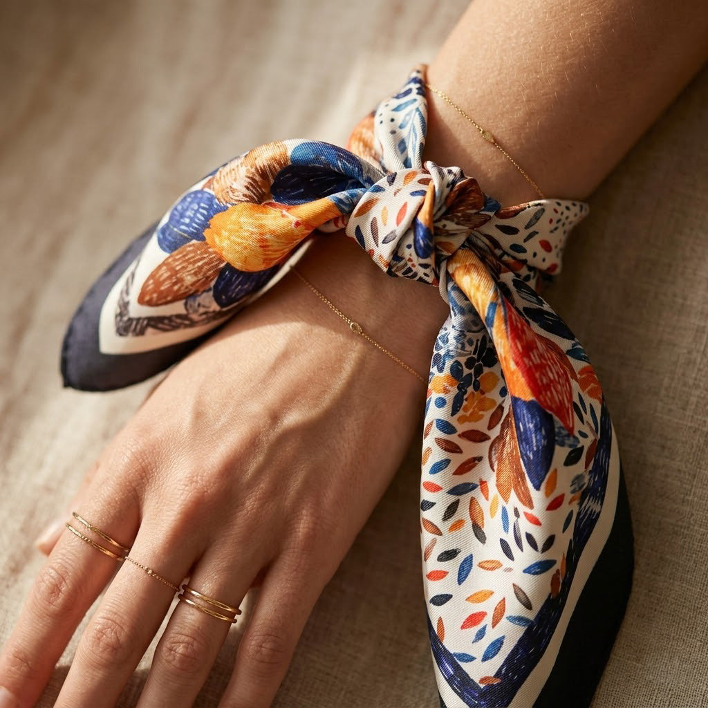 FLR-5009 Atölye Serisi Soyut Desenli Mini Fular