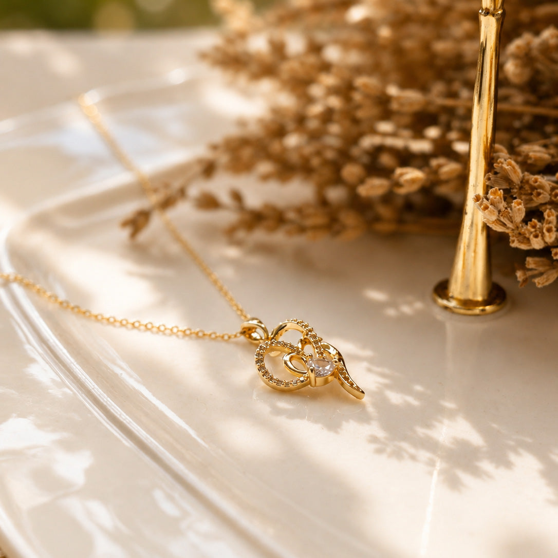 KLY-1031 Gold Zirkon Taşlı İçiçe Kalp Çelik Kolye | Eos Kolektif