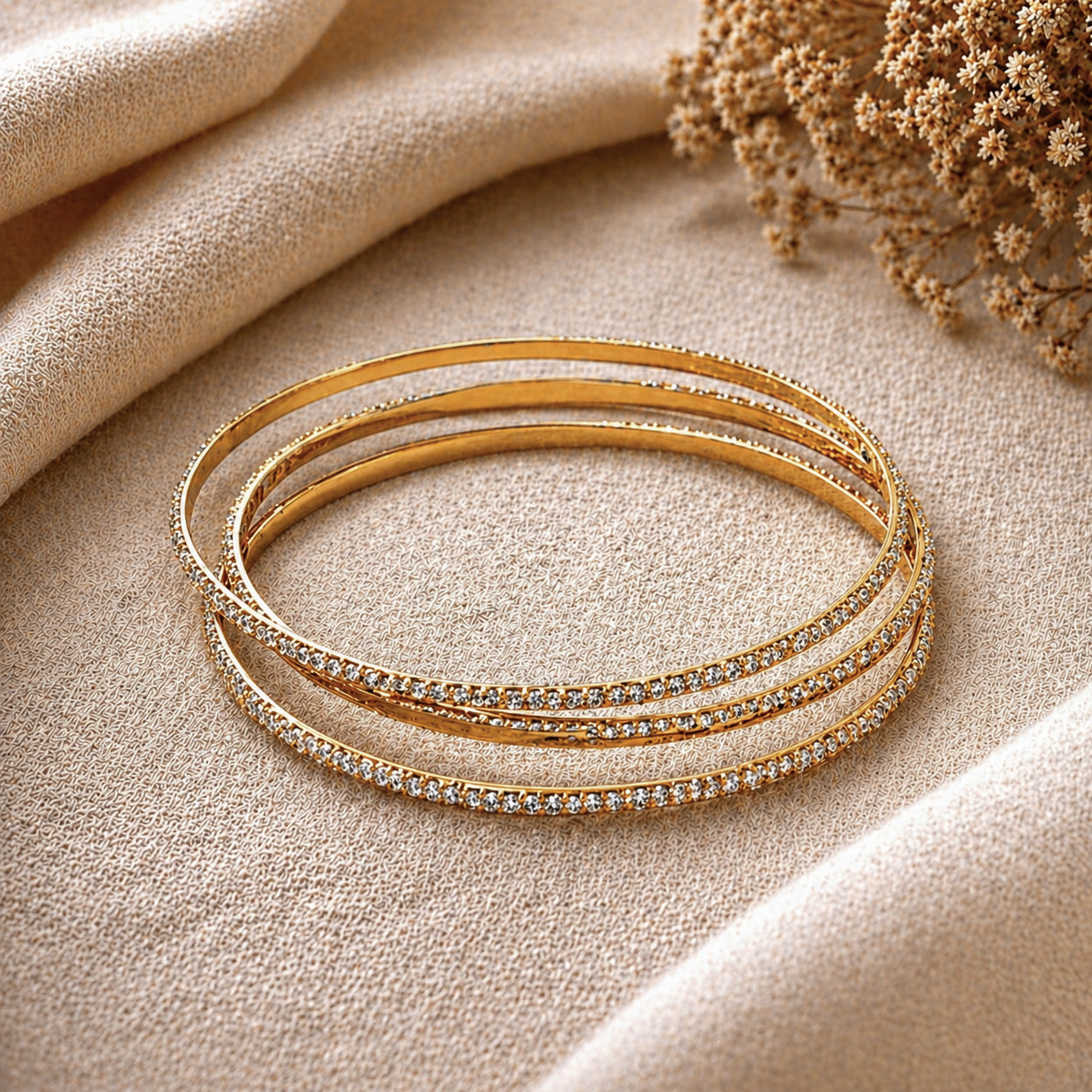 BLK-3011 Üçlü Gold Zirkon Taşlı İnce Bileklik Seti
