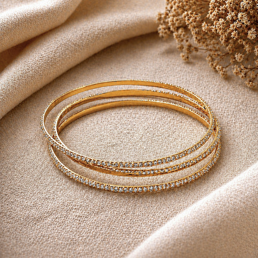 BLK-3011 Üçlü Gold Zirkon Taşlı İnce Bileklik Seti