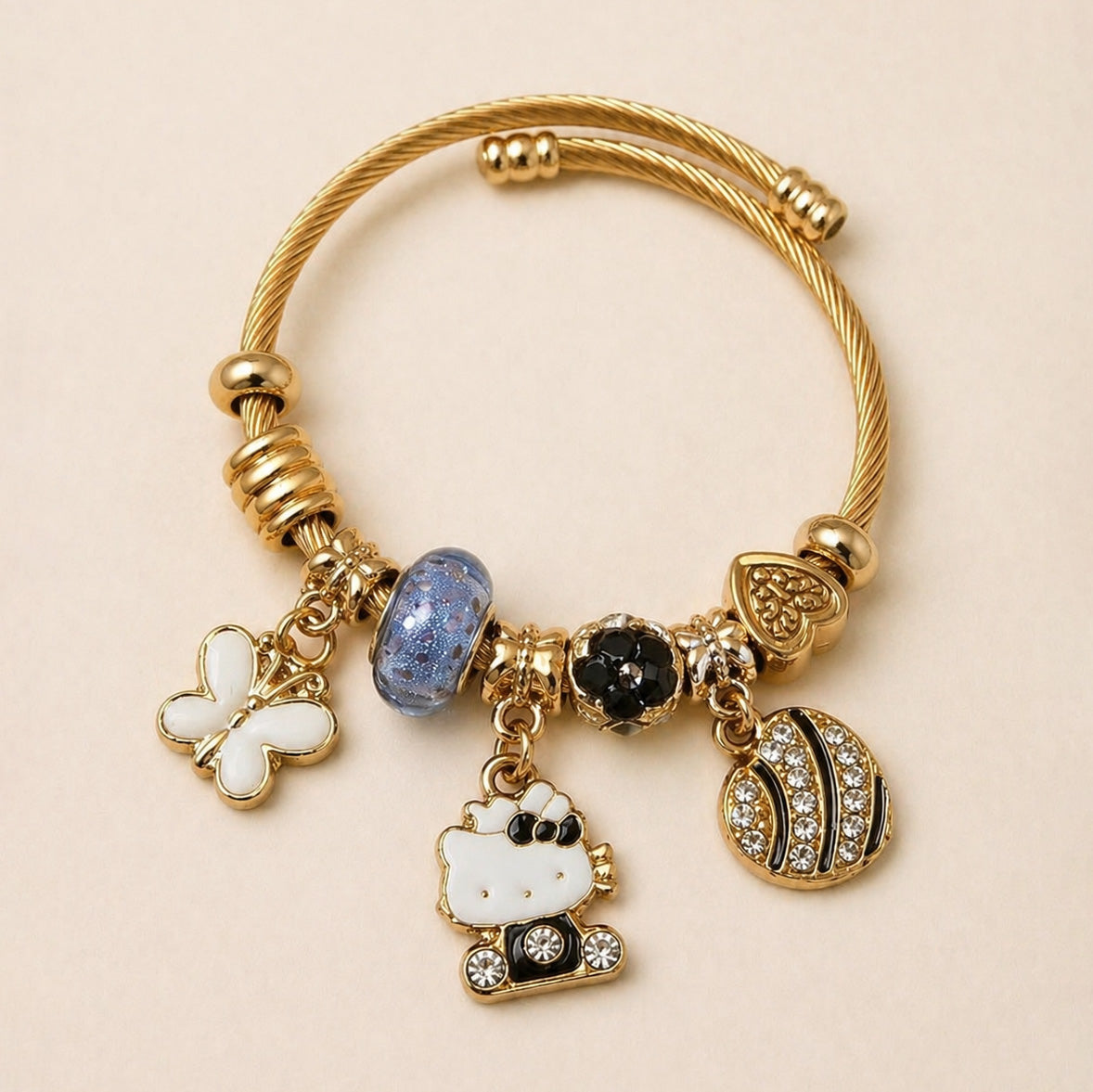 BLK-3011 Siyah Ayıcıklı Gold Sallantılı Charm Bileklik