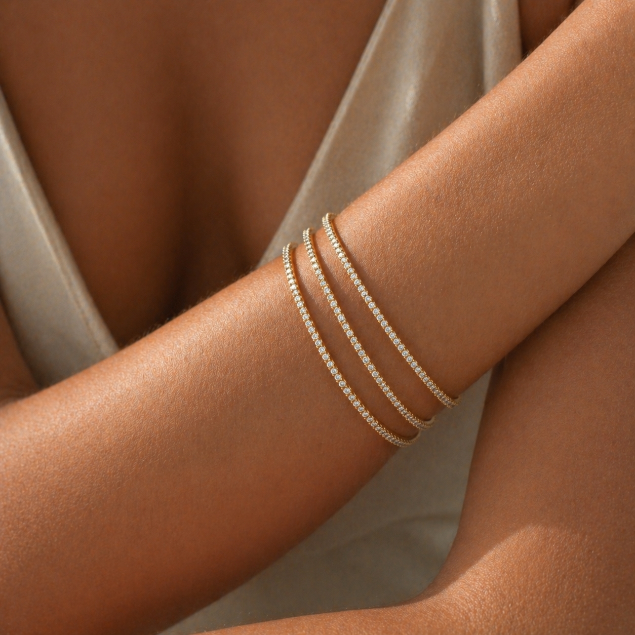 BLK-3011 Üçlü Gold Zirkon Taşlı İnce Bileklik Seti