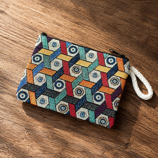 CNT-6002 Geometrik Desenli Goblen Mini El Çantası