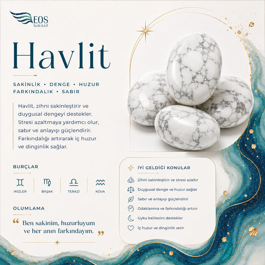 BLK-3032 Havlit Taşı Yuvarlak Doğal Taş Esnek Bileklik | Eos Kolektif