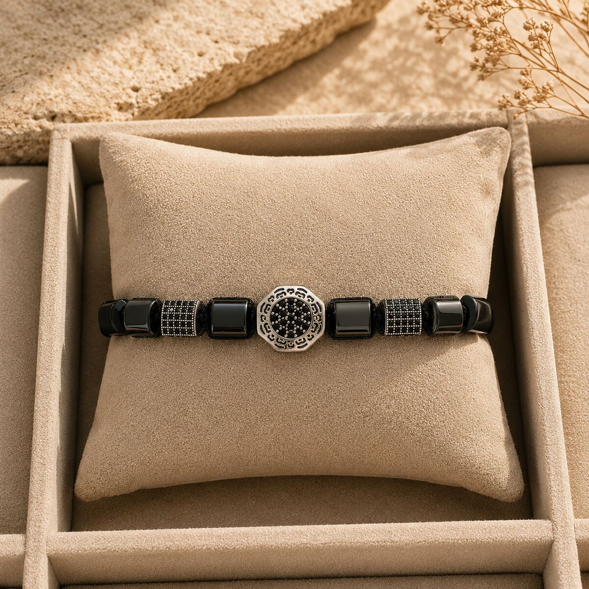 BLK-3039 Hematit Taşlı Asansör Model Ayarlanabilir Erkek Bileklik | Eos Kolektif