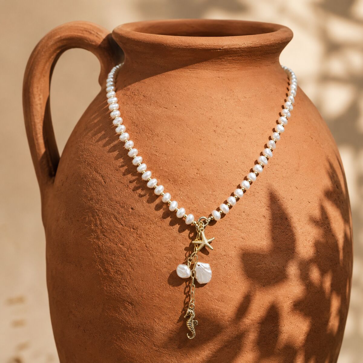 KLY-1041 İnci Y Kolye Deniz Temalı Charm | Eos Kolektif