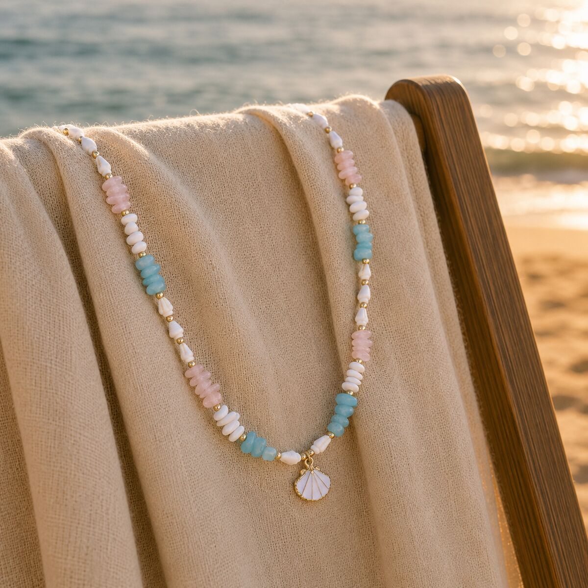 KLY-1044 Pastel | Doğal Taşlı Kabuklu Yazlık Kolye | Eos Kolektif - EOS Kolektif
