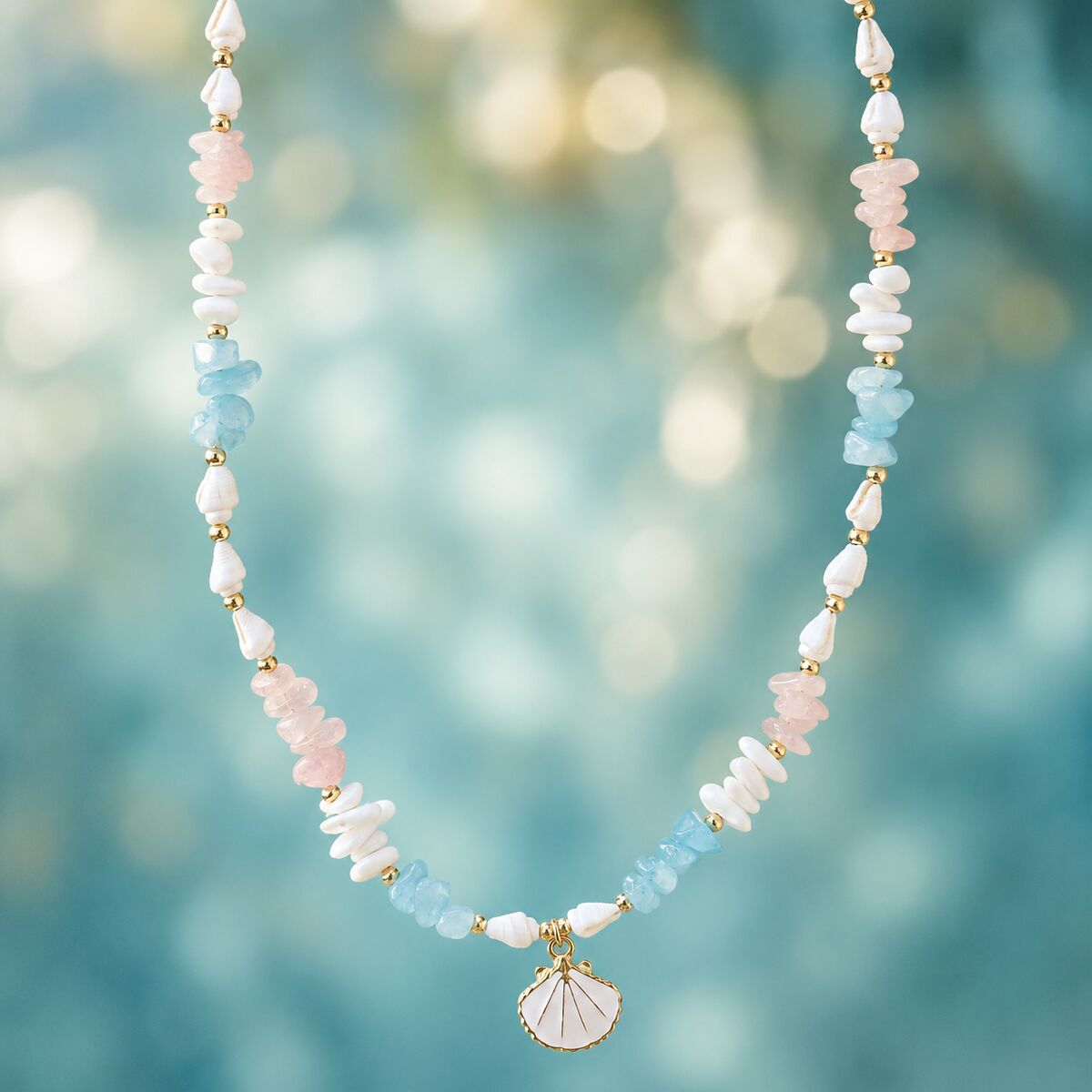KLY-1044 Pastel | Doğal Taşlı Kabuklu Yazlık Kolye | Eos Kolektif - EOS Kolektif