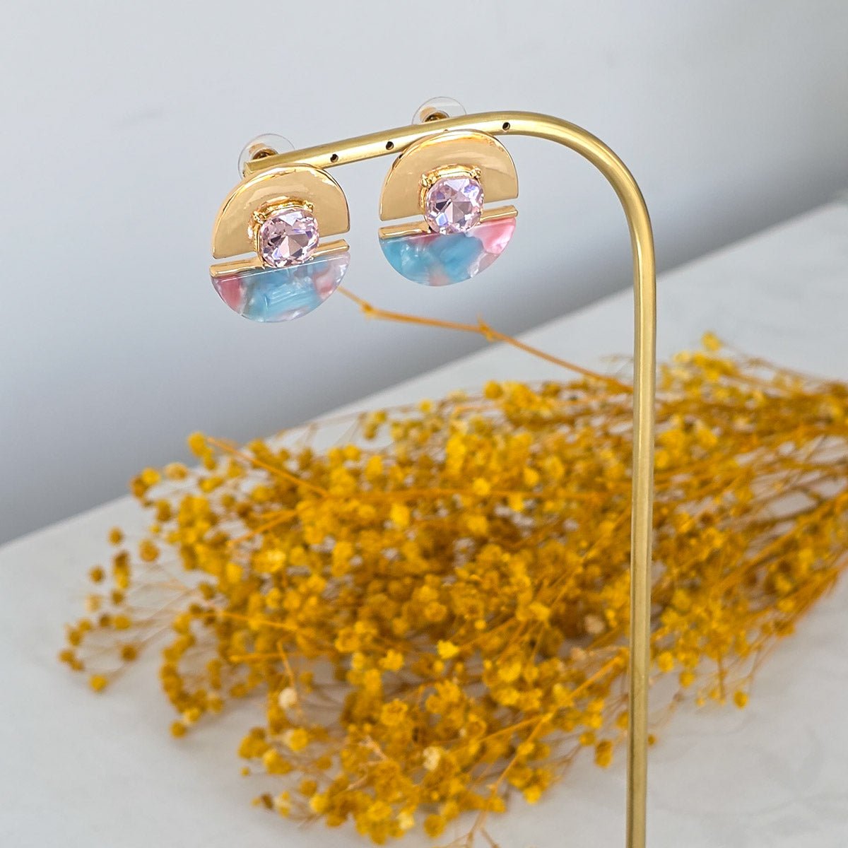 KPE - 2006 Mavi Pastel Aura Kristal Detaylı Küpe - EOS Kolektif