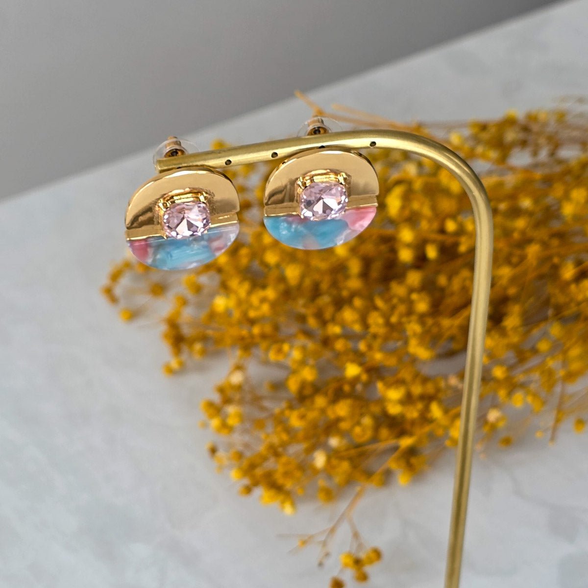 KPE - 2006 Mavi Pastel Aura Kristal Detaylı Küpe - EOS Kolektif