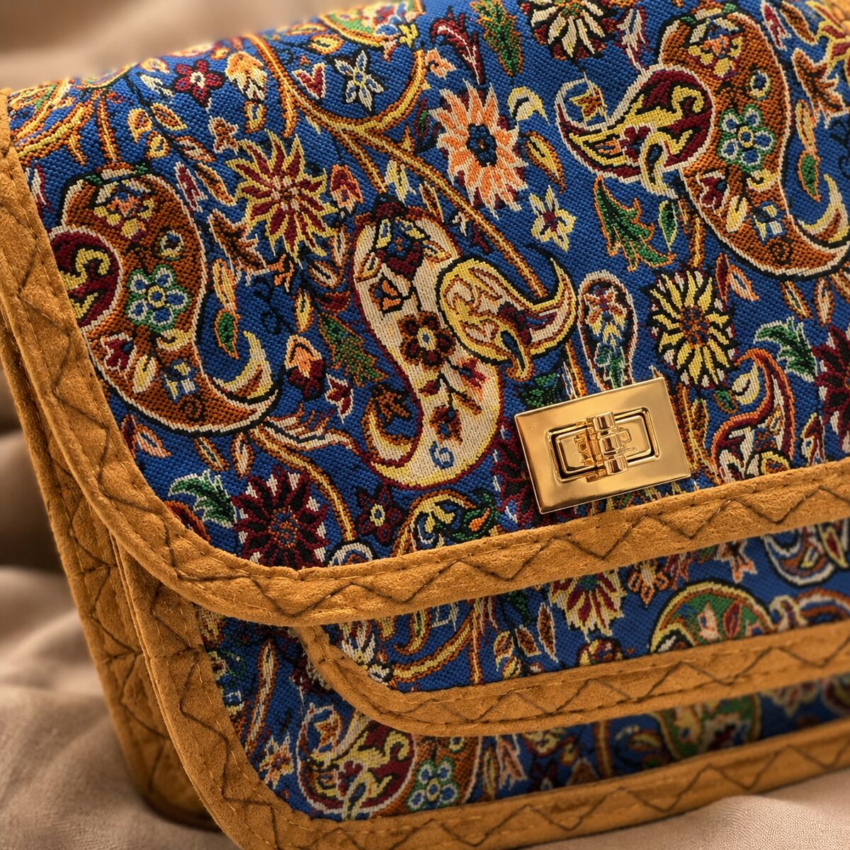 CNT-6021 Lacivert Paisley Desenli Goblen Omuz Çantası | Eos Kolektif