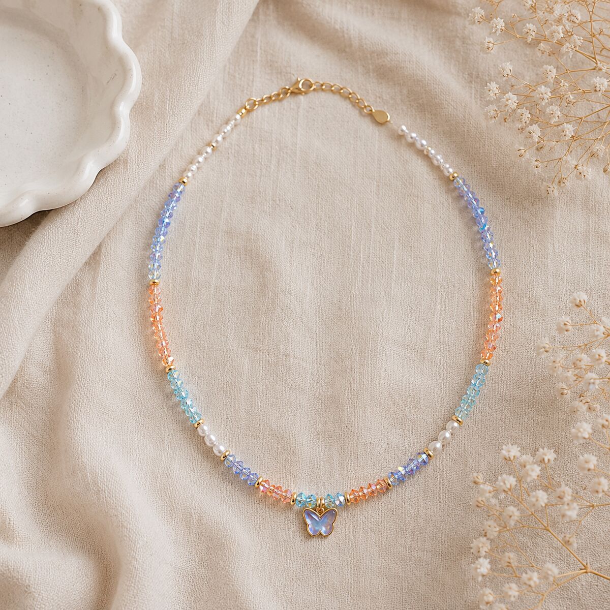 KLY-1038 Kelebek Uçlu Pastel Yazlık Kolye | Eos Kolektif