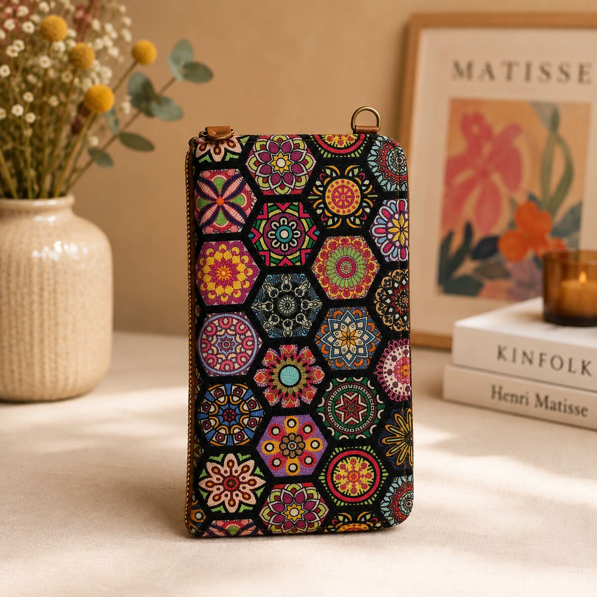 CNT-6008 Taba Mandala Desenli Goblen Telefon Çantası | Eos Kolektif