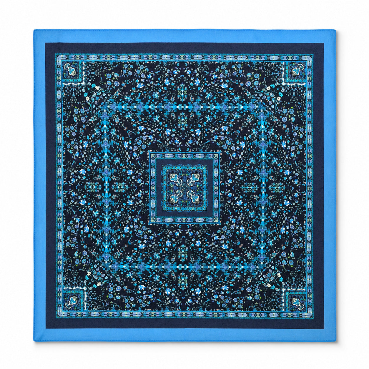 FLR-5019 Okyanus Mavisi Pamuklu Paisley Mini Fular