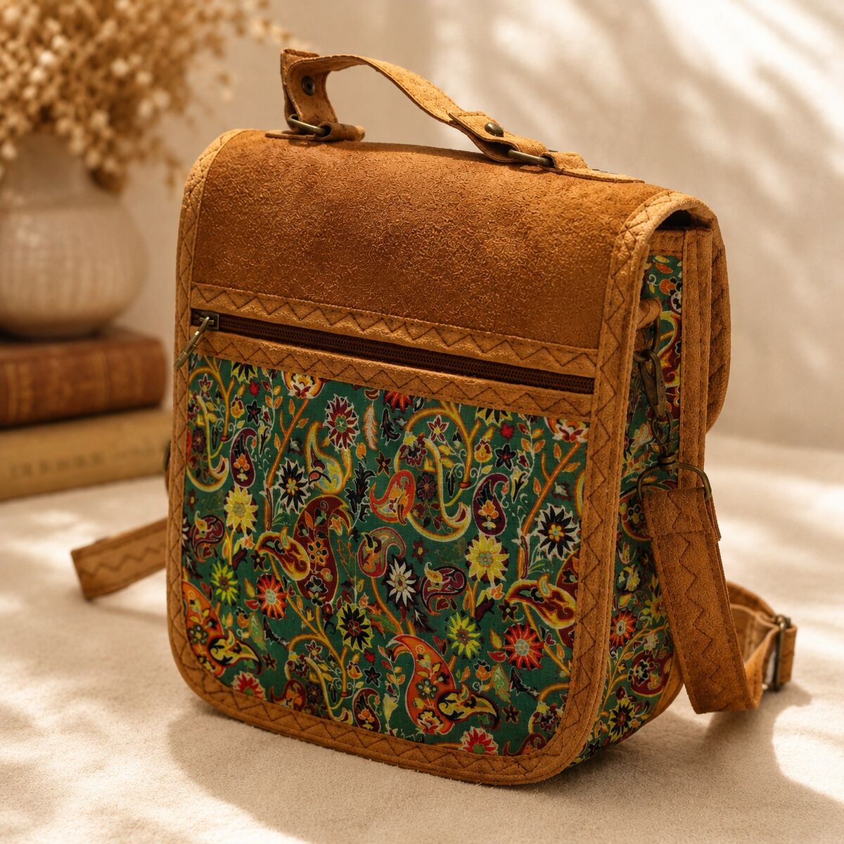 CNT-6023 Yeşil Paisley Desenli Goblen Omuz Çantası | Eos Kolektif