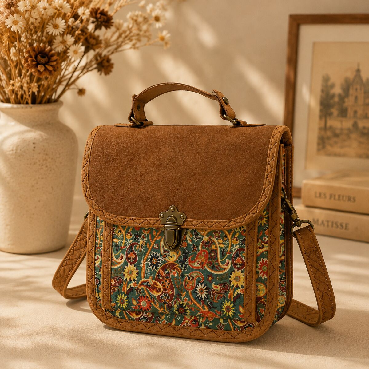 CNT-6023 Yeşil Paisley Desenli Goblen Omuz Çantası | Eos Kolektif